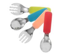 PartyKindom 2 Ensembles Set de Couverts pour Garçon Fille et Seniors Cuillère et Fourchette Acier Inoxydable avec Manches Courts Silicone Ergonomique Ustensiles Résistants pour Repas Familiaux