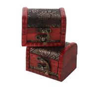 PartyKindom 2 pièces Boîte Rétro Bois Style Chinois Coffret à Bijoux Vintage avec Serrure Métallique Petite Boîte de Rangement Élégante pour Bagues et Trésors Coffre Décoratif Traditionnel