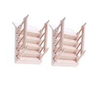 PartyKindom 2 pièces Miniature Escalier Bois avec Main Courante Modèle Robuste et Compact pour Maison de Poupée Accessoire Polyvalent pour Décoration et Jeux Educatifs