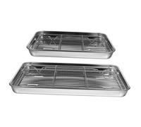 PartyKindom 2 pièces Plaques Acier Inoxydable pour Cuisson et Égouttage Multifonction pour Fruits Légumes et Barbecue Résistantes Rouille avec Finition Miroir Antiadhésive