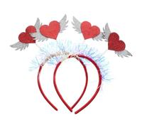 PartyKindom 2 Pièces Serrage-tête Cœur à Ailes Rouge en Tissu, Coiffe à Paillettes, Confortable, Antidérapant, pour Petites Filles et Garçon et Filles, Cérémonies et Fêtes