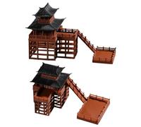 PartyKindom 2pcs Miniature Pagode Japonaise en Plastique à Deux Niveaux, Ornement Compact pour Décoration de Jardin Zen, Bureau et Maison, Style Réaliste pour Ambiance Féerique