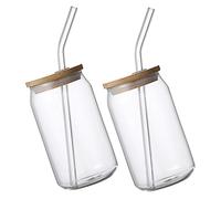 PartyKindom 2pièces Gobelet à Eau Avec Paille Et Couvercle Tasse Verre Pour Jus Boissons Froides Résistant Au Froid Chaleur