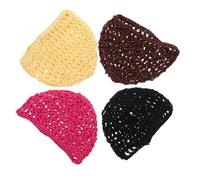 PartyKindom 4 Pièces Bonnet de Nuit Maille Crochetée pour Femme Filet Cheveux Respirant et Réutilisable Maintien et Protection Du Cheveu Pendant le Sommeil Beige Marron Noir Rose
