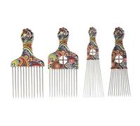 PartyKindom 4 pièces Peigne Afro à Dents Larges Démêlant Doux pour Cheveux Bouclés et Perruques Inoxydable Accessoire Coiffure Homme et Femme