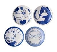 PartyKindom 4 pièces Set de Assiettes Céramique Style Japonais avec Motif Chat pour Sauce Soja et Condiments Petits Plats à Tremper Réutilisables et Antifuite Service Léger et Décoratif pour