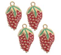 PartyKindom 4pièces Lot De Pendentifs Fraise Acier Inoxydable Breloques Émail à Dos Plat Pour Scrapbooking Bijoux Diy Pendentifs Fruits