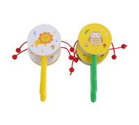 PartyKindom 4pièces Tambour Bois pour Garçon Fille avec Motifs de Lion Hibou Hochet Rythmique Traditionnel pour Développement Éducatif des Nourrissons