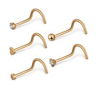PartyKindom 5 pièces Set de Piercings Nez Acier Inoxydable Doré Bagues Vis Corkscrew Élégantes pour Femmes Bijoux Nez Minimalistes pour Usage et Occasions Spéciales