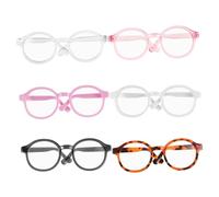 PartyKindom 6 Pièces Lunettes pour Poupées Rondes Transparentes Mini Monture Plastique Accessoires DIY pour Poupées Jouets Danimation et Décorations