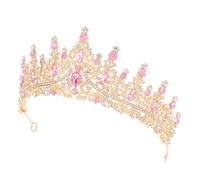 PartyKindom Accessoire De Cheveux Couronne Diadème De Mariée En Cristal Tiare De Fée D'anniversaire Tiare Baroque Tiara De Mariage Diadème Reine Strass Rose Alliage De Zinc