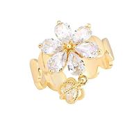 PartyKindom Bague de Mode de Fleur à Pampilles Ouverte en Cuivre Doré, Bague Ajustable pour Femmes Élégantes, Bijou de Doigt pour Occasions Spéciales, Taille Réglable