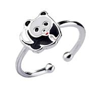 PartyKindom Bague Ouverte Créative Panda Ajustable en Métal Argenté pour Femme Anneau Bijou de Mode Taille Unique Usage Quotidien Fête Carnaval