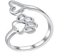 PartyKindom Bague Ouverte Réglable En Alliage Argenté Créative Pour Femme Anneau Ouvert à La Mode Motif Cœur Et Empreinte De Chien Style Vintage Usage Quotidien