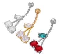 PartyKindom Bijoux de Nombril Ensemble en Acier Inoxydable 3 Pièces, Cerise | Design Charmant, Cuivre Zirconium, Port Confortable, Collection de Bijoux Féminins