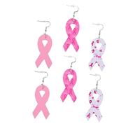 PartyKindom Boucles D'oreilles En Cuir Pu Pendantes De Ruban, 3 Paires Mélangées, Bijoux De Sensibilisation Au Cancer Du Sein Pour Femme, Légères Et Confortables, Accessoire De Fête