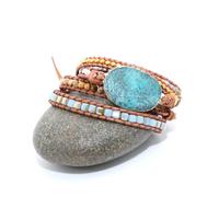 PartyKindom Bracelet Pierres Naturelles Tissé Main Style Ajustable pour Femmes Rétro Pierre Océan Doré Accessoire Élégant pour Voyages et Fêtes