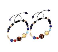 PartyKindom Bracelet Planètes Mignon En Perles Naturelles Pour Femmes Système Solaire Design Unique 2 Pièces Bijoux De Voyage Bracelet Étoile Gardienne