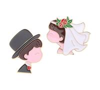PartyKindom Broche de Mariage pour Mariés en Métal, Lot de 2 Pièces, Design Unique Cartoon, Accessoire Symbolique pour Festivités et Célébrations de Mariage