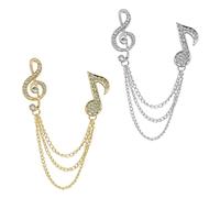 PartyKindom Broche Musicale Homme Chaîne De Collier, Épingle De Col Anglaise En Métal Doré Et Argenté, Accessoire De Costume Pour Homme, Style Vintage Élégant, Lot De 2 Pièces