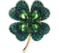 PartyKindom Broche Trèfle à Quatre Feuilles en Métal Vert Orné de Cristaux, Épingle de Sûreté Décorative pour Vêtements, Accessoires Saint-patrick, Présent D’anniversaire pour Femme, Bijou