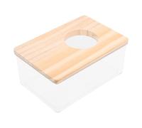 PartyKindom Cachette à Rats Multifonctionnelle en Acrylique Transparent Couvercle en Bois et Trou, Bac à Sable pour Hamster pour Salle de Bain et Toilette des Petits Animaux