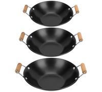 PartyKindom Casseroles Robustes Polie Antiadhésive en Métal Set de 3 avec Manches en Bois et de Petits Plats pour Restaurant