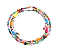 PartyKindom Collier Bohème Double Couche Perles En Bois Naturel, Bijou De Style Ethnique Féminin, Chaîne De Clavicule Colorée Pour Fête Et Usage Quotidien, Accessoire Mode Taille Unique