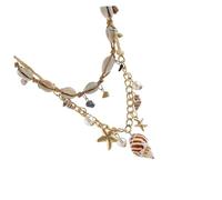 PartyKindom Collier de Coquillages Double Couche en Alliage Bohème pour Femme, Pendentifs Étoile de Mer et Conque, Bijou Plage Décontracté Taille Unique