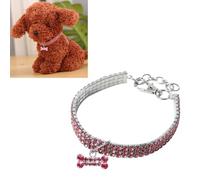PartyKindom Collier pour Chien à 3 Rangées de Pierres Brillantes avec Pendentif D'os, Confortable et Élastique, pour Fête, Décor Rose Élégant