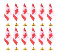 PartyKindom Drapeaux à Main Canadiens Miniatures 12 Pcs 14x21 Cm avec Mât Plastique 30 Cm et Socle Doré, Drapeau de Table à Feuille D’érable pour Décoration Bureau et Fêtes Canada