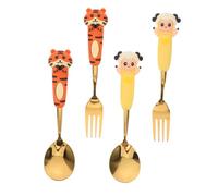 PartyKindom Ensemble De 4 Cuillères Et Fourchettes De Dessin Animé Pour Enfants, Couverts En Acier Inoxydable, Ustensiles Mignons À Motif Animal, Cuillères À Gâteau, Fourchettes À Dessert