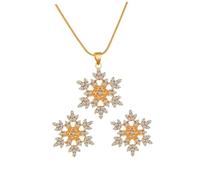 PartyKindom Ensemble De Bijoux Flocon De Neige En Cristal Brillant Femme, Collier Et Pendentif D’oreille En Alliage, Accessoire Mode Mariage Fête Quotidien, Couleur Or, Taille Unique