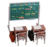 PartyKindom Ensemble Miniature de Bureau Et Chaise pour Maison de Poupée - Décoration de Mini-Salle de vec Tableau Noir, Livres Et Cartable - Ensemble de Jeu D'école pour Maison de Poupée