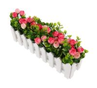 PartyKindom Faux Fleurs Réalistes pour Extérieur Arrangement Artificiel de Pot de Fleurs Eucalyptus et Boutons Roses Décoration Jardin Porche Mariage et Maison