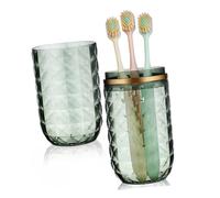 PartyKindom Gobelet De Bain De Bouche Double Porte-Brosse à Dents, Étui De Voyage Compact en Plastique Robuste Vert Foncé, pour Camping Et Déplacements, Rangement Portable pour Soins Bucco-dentaires