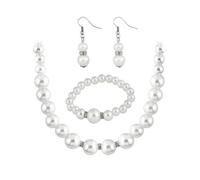 PartyKindom Kit de Bijoux de Mariage pour Femmes Collier de Perles, Boucles D'oreilles et Bracelet Léger en Perle Blanche, Élégant et Portable pour Décoration de Mariage