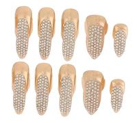 PartyKindom Lot de 10 Bagues à Ongles Griffe Punk en Alliage de Zinc, Strass Incrustés, Tailles S M L, Accessoires Nail Art Gothique pour Femmes, Cosplay et Halloween