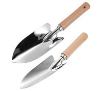 PartyKindom Lot De 2 Pelles à Terre en Acier Inoxydable Manche en Bois, Outils De Jardinage pour Plantation Et Repiquage, Pelles pour Plantes Succulentes Et Terreau, Usage Extérieur Jardin