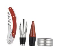 PartyKindom Lot De 3 Set De Ouvre-Bouteilles Vin en Bois Rouge, Outil Extraction Bouchon, Verseur Goutte à Goutte, Collier Anti-Goutte en Tissu Rouge, Accessoire Multifonction pour Bar Et Maison