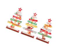 PartyKindom Lot De 3 Statues De Sapin De Noël en Bois pour Décoration De Bureau Thème De Noël Unique Panneau De Table en Bois Décoration De Bureau Ornement pour La Maison