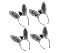 PartyKindom Lot de 4 Bandeaux Oreilles D'âne en Peluche Gris Doux - Serrage-tête Animal Cosplay Léger - Accessoires Déguisement Fête et Carnaval - Taille Unique Confortable pour Adultes