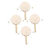 PartyKindom Lot de 4 Tambours à Hochet en Bois Brut, Garçon et Filles Creatifs, Nature, Bricolage Peinture Diy, Éveil Motricité Fine, Loisirs Éducatifs, Activités Manuelles Garçon et Filles,