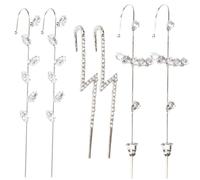 PartyKindom Lot de 6 Boucles D’Oreilles à Clip Argentées Design Éclairs et Feuilles Cristallines Pince D’Oreille Contour Bijoux Femme Élégants pour Présents Noël Anniversaire Fête