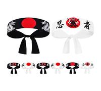 PartyKindom Lot de 8 Bandeaux de Karaté Samouraï en Polyester, Bandeaux de Sport Japonerie Noirs et Blancs, Accessoires Polyvalents pour Cosplay, Arts Martiaux Cuisine, Taille Unique Homme