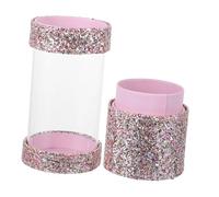 PartyKindom Organisateur de Pinceaux de Maquillage Transparent à Deux Compartiments avec Paillettes Boîte de Rangement Pratique pour Outils de Beauté