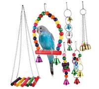 PartyKindom Perchoir pour Perroquet Balançoire en Bois Et Métal 6 Pièces Ensemble Carillons à Vent pour Cage à Oiseaux Jeu Interactif pour Perroquets Oiseaux De Compagnie