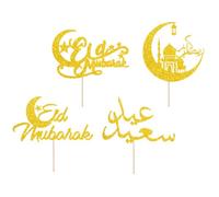 PartyKindom Pics à Gâteaux Musulmans en Papier Doré, Lot de 4, Décorations Délicates et Paillettes, Accessoires pour Fête de Lesser Bairam, Décorations de Gâteau Ramadan
