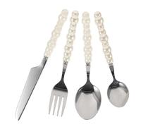 PartyKindom Set de Couverts Acier Inoxydable à Manche Perlé Céramique Beige Couverts de Table Occidentaux et