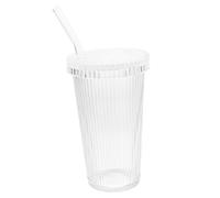 PartyKindom Verre à Boisson Avec Couvercle Et Paille Tasse Verre Transparent à Rayures Verticales Pour Thé Au Lait Jus Et Café à Domicile Ou Bureau